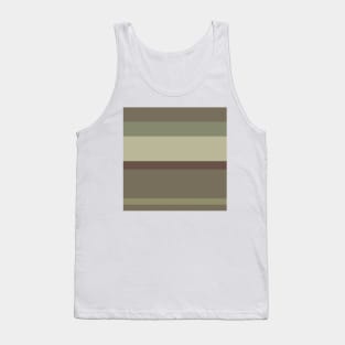 A magnificent bind of Purplish Brown, Pastel Brown, Camouflage Green, Putty and Artichoke stripes. Tank Top